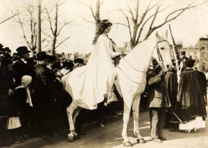 Inez Milholland at a women's suffrage rally in 1913. Image taken from Wikimedia commons.