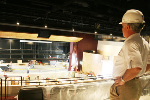 Vice President of School John Amato looks over the construction of Bing Auditorium in 2008. Amato has been an integral part of the middle school modernization project and the plans for a new parking garage. Credit: Chronicle Archives
