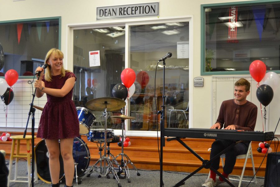 Elizabeth Edel 16 sings a song, accompanied by Michael Edwards 16 on piano.