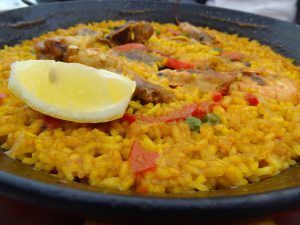 Paella, a food of moorish origin, is popular in Spain. Printed with permission of Alison Oh. 