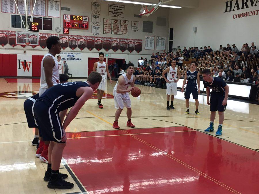 Carter Begel 17 takes a free throw during the Wolverines victory over West Ranch.  Begel finished the game with nine points.