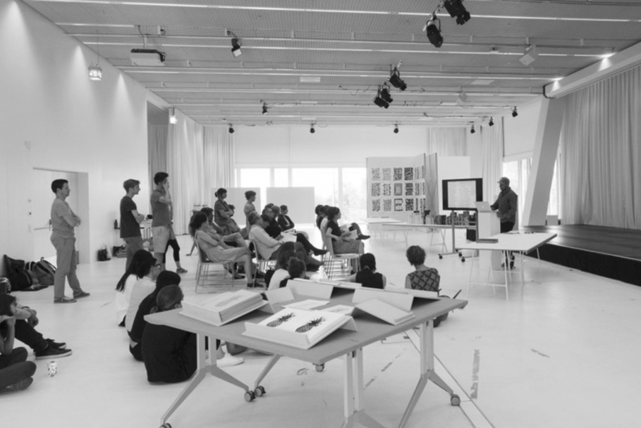 Students at the Basel School of Design listen to a presentation. Printed with permission of Nicole Kim 18