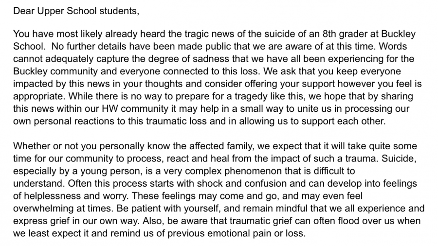 Ross emailed students and faculty to address the suicide on Feb. 2.