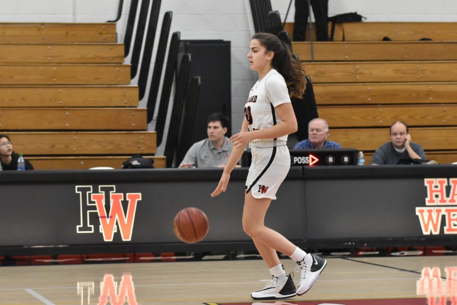 Guard Krista Semaan 21 sets up the offense in a 75-31 win against La Canada High School in the Brentwood Invitational. Credit: Jaidev Pant/Chronicle
