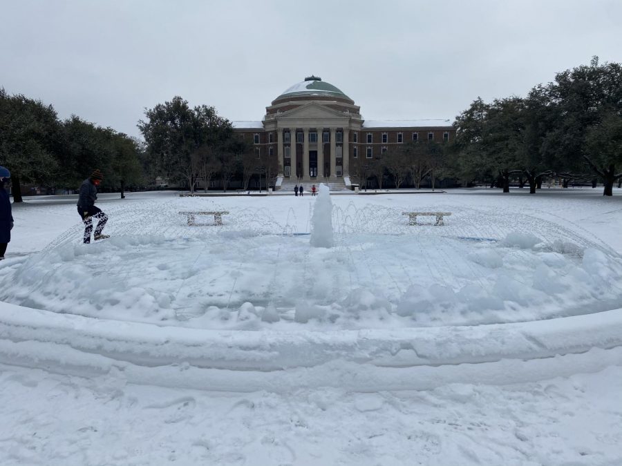 Max Silver 20 observes his frozen-over campus at Southern Methodist University during the power outages in February.