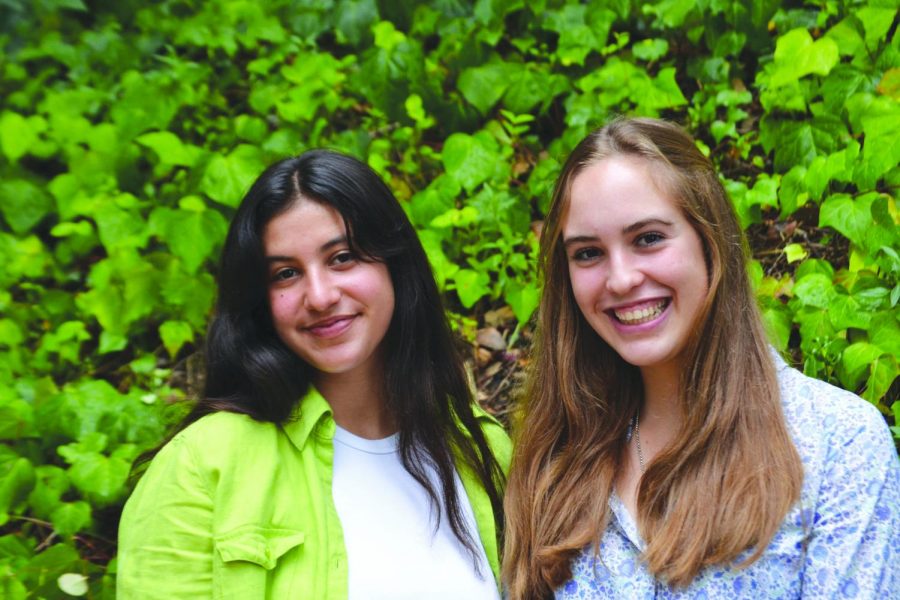 QUEENS OF WEILER HALL: Editors-in-Chief Tessa Augsberger ’22 and Milla Ben-Ezra ’22 pose at the first Chronicle layout of the year.