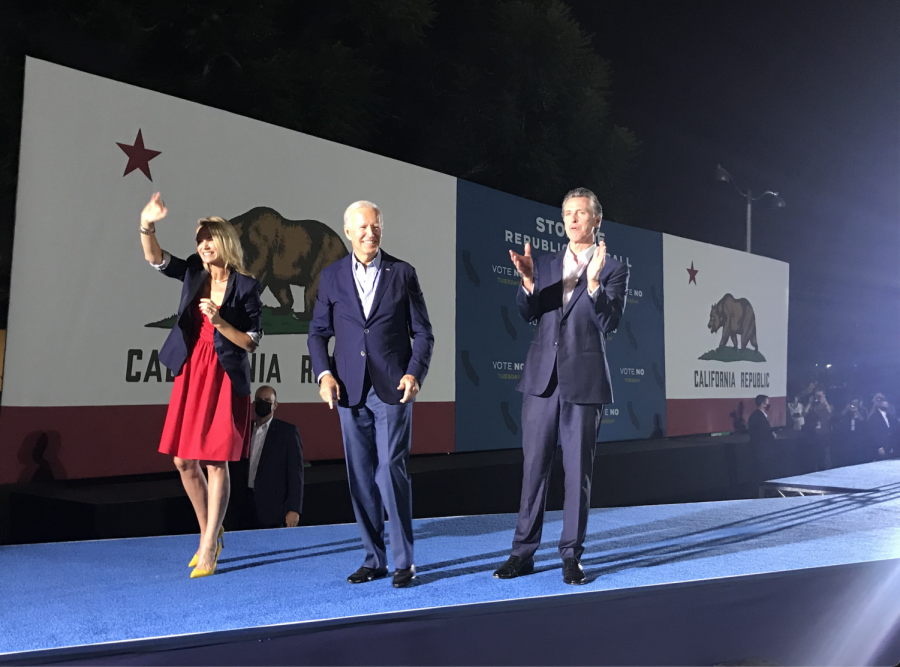 Governor+Gavin+Newsom+appears+at+a+campaign+rally+with+President+Joe+Biden+in+Long+Beach%2C+California.