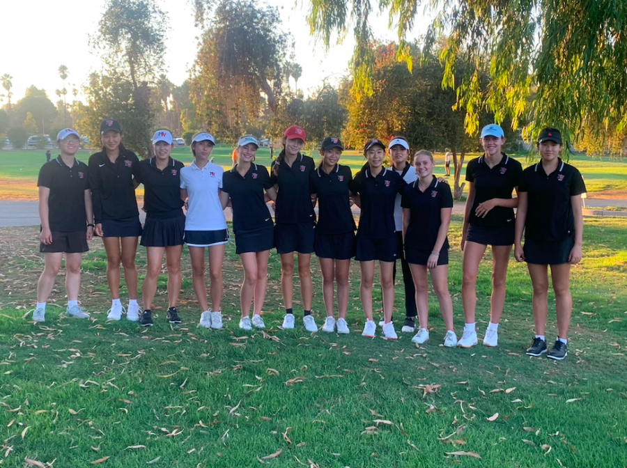 Before its match, the girls golf team prepares to face off against Notre Dame High School on the Encino Glen Golf Course