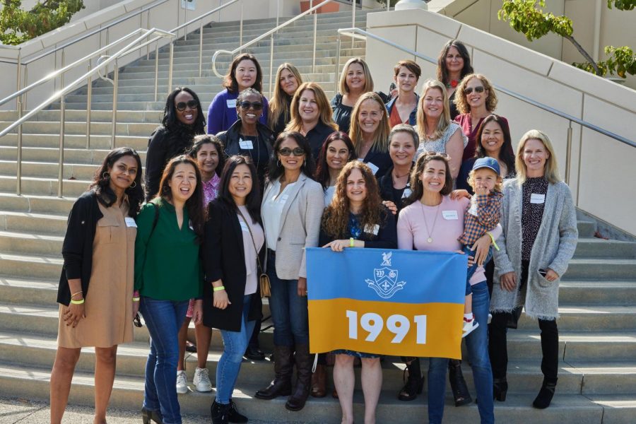 Members of Westlake School for Girls class of 1991 pose for a photo. They were the final class to graduate before the Harvard-Westlake merger.