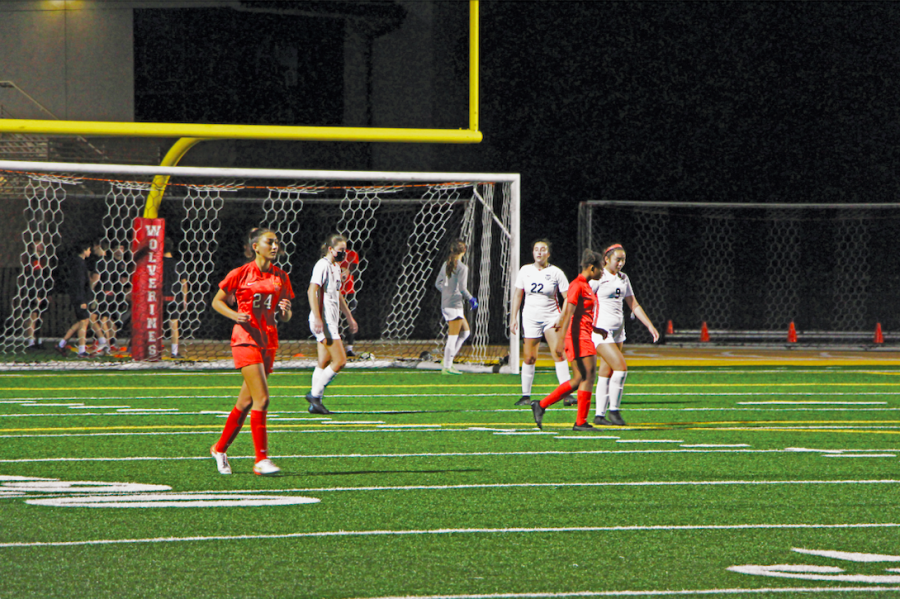 FRESHMAN STARS: Freshmen Gemma Ozturk 25 and Victoria Pugh 25 walk back from across the field to rejoin the team after scoring a goal to put the team up 4-0 Jan. 19 against Flintridge Sacred Heart Academy.