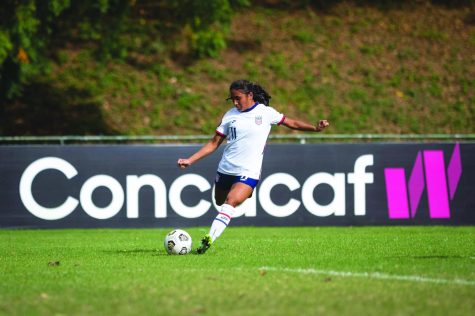 Thompson prepares a shot during a U-20 USWNT practice for the Confederation of North, Central America and Caribbean Association Football (CONCACAF) Women’s Championship.
