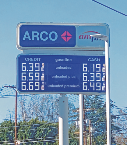 A sign at a gas station in Studio City reflects the recent rise in fuel prices in Los Angeles, as well as throughout the nation.