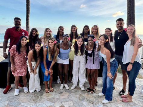 The girls vollyeball team visit Duke’s restaurant on Waikiki beach after a day’s long competition in Hawaii. The team had an overall record of 4-4 in the Hawaii tournament and won their season-opener against Woodrow Wilson High School with a score of 3-0.  