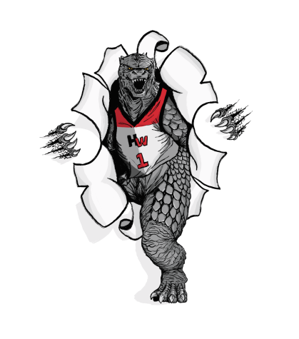 An illustrated Sportszilla is pictured in a Harvard-Westlake jersey. Due to the schools plans to turn Weddington Golf & Tennis into the new River Park, organizations like Save Weddington have taken to calling the school Sportszilla. 