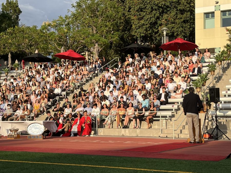 Upper+School+English+Teacher+Jeremy+Michaelson+speaks+to+the+senior+class+at+the+annual+Senior+Ceremony.+