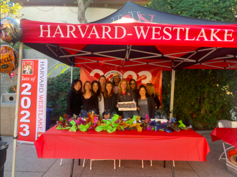 Members the HW Parent Association pose at their booth on the quad. 