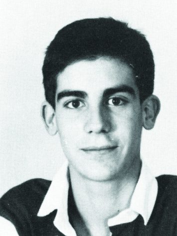 Los Angeles Mayor Eric Garcetti ’88 poses for his yearbook photo during his junior year at the Harvard School for Boys. 