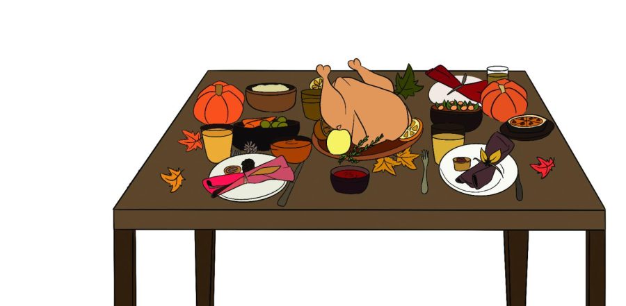 A+thanksgiving+table+with+a+delicious+feast+is+left+abandoned.