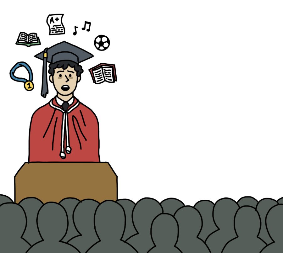 A stressed Head Prefect gives a speech while worried about other personal school commitments. 