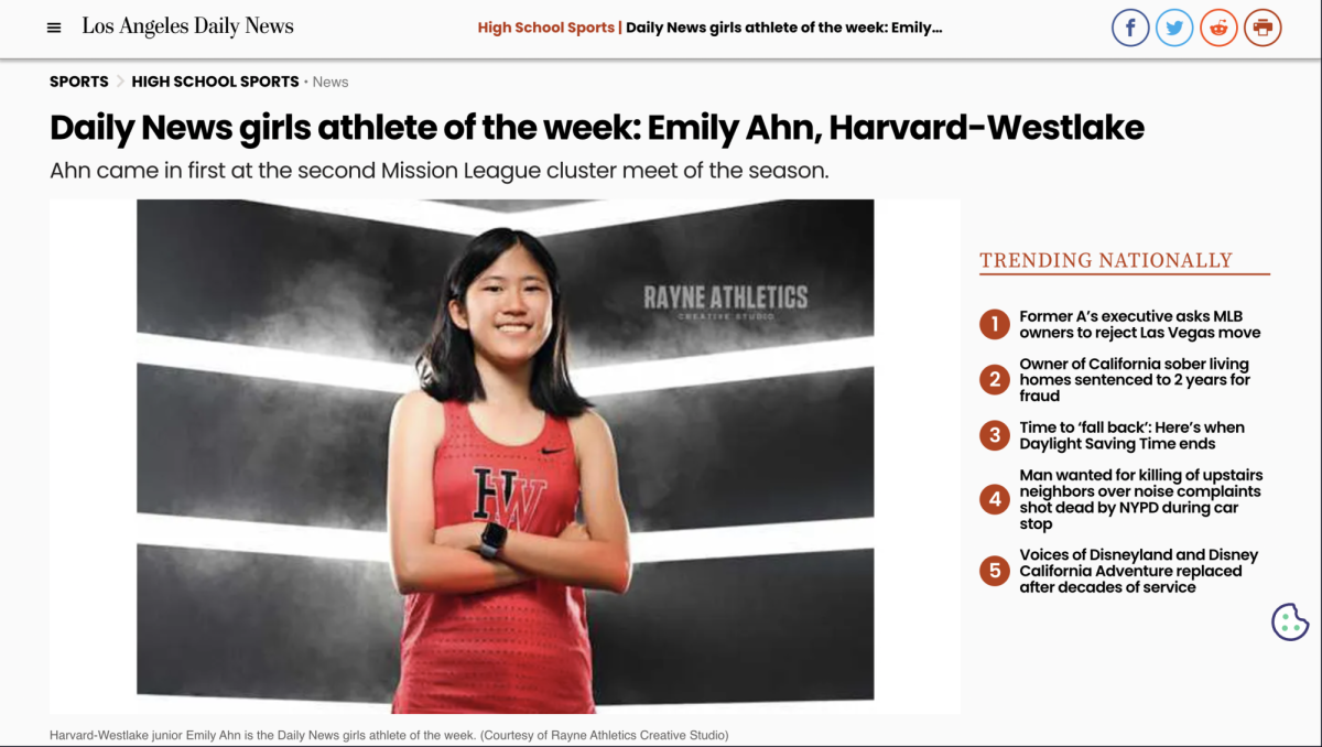 The Los Angeles Daily News named Emily Ahn ’25 the Girls Athlete of the Week on Oct. 17.