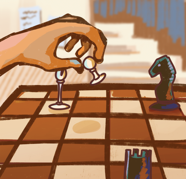 A chess board is shown with someone moving a chess piece. The tournament started on Jan. 29 and will end on Feb. 2.