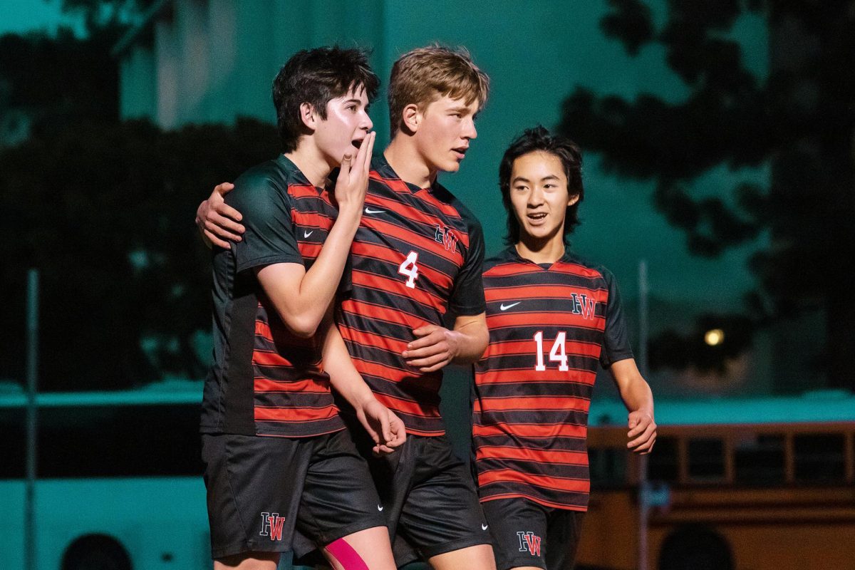 Micah+Rossen+25%2C+JT+Federman+24+and+Kevin+Chen+25+celebrate+after+scoring+a+goal.+The+team+won+back-to-back+Mission+League+Titles%2C+after+winning+their+first+championship+in+25+years+last+season.