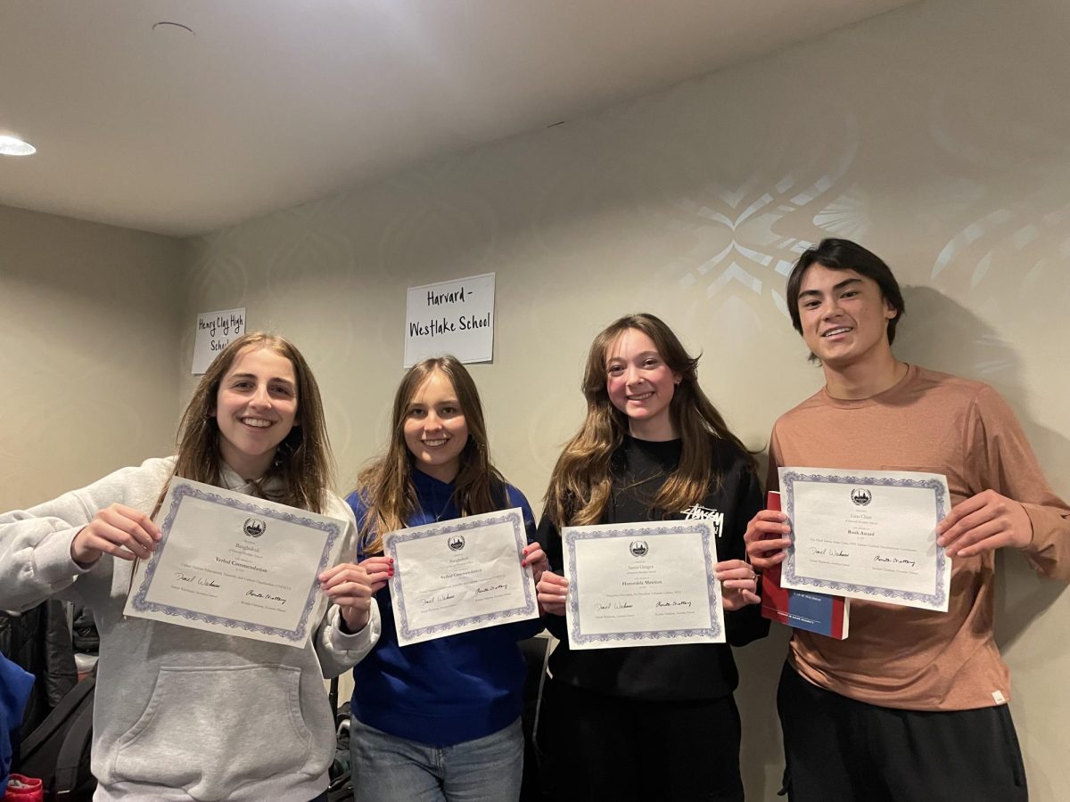 Zoe Kramar 24, Editor-in-Chief Averie Perrin 24, Liv Kriger 25 and Owen Huang 24 won awards at the North American Invitational Model UN (NAIMUN) Conference on Feb. 18.