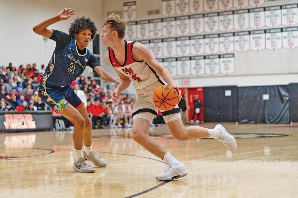 Nik Khamenia 25 drives past a defender in a home game against Notre Dame. The loss would be their first in the Mission League for more than a year, ending a 18-game win streak.