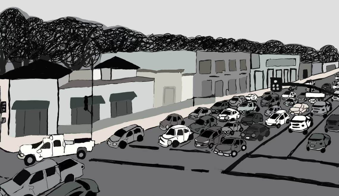 A line of cars waits on Ventura Boulevard. 