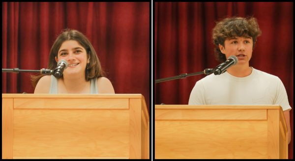 Aghnatios and Borris give speeches at Head Prefect elections to sophomores and juniors. They both currently serve on Prefect Council as Junior Prefects.