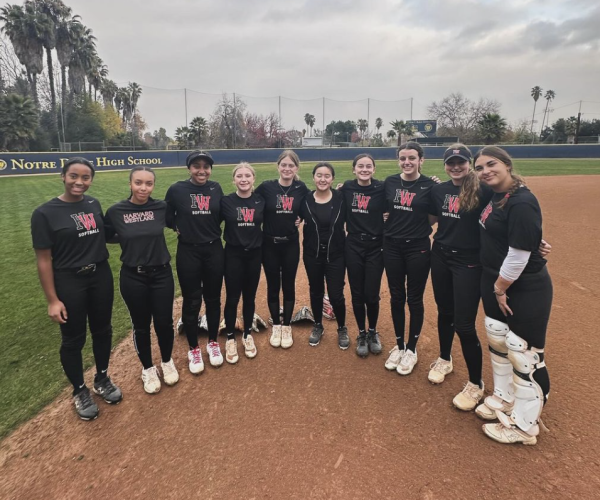 The softball team takes a picture following their first scrimmage against of the 2024 season against Norte Dame High School on January 18.