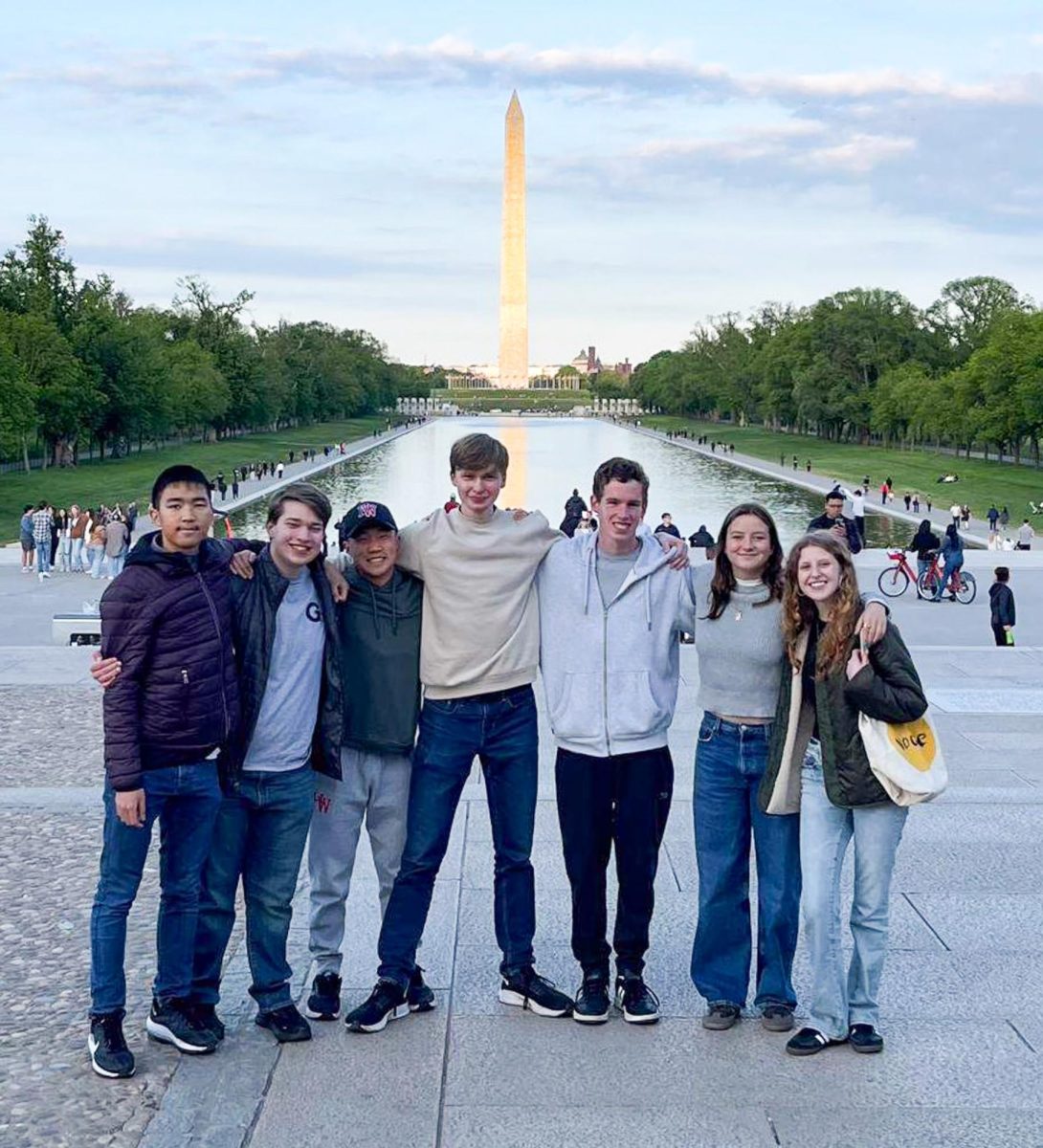 Students from both History Bowl teams pose at the National Mall in Washington D.C. On the trip, they competed in the History Bowl Tournament as two teams and in individual competitions, in the National History Bee.