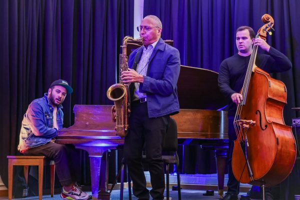 Pianist Sam Hirsh, Saxophonist Ralph Moore and Bassist Mike Gurrola play a set together in Chalmers 104. The performance was the first of a continuation of last year's lunch concert series.