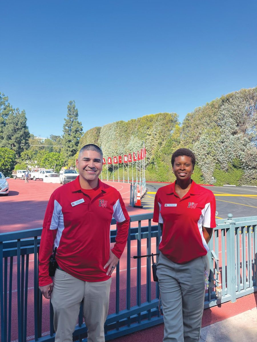 New Campus Ambassadors Bryttani Ford and Juan Valdivia pose together near the north entrance to the Upper School.