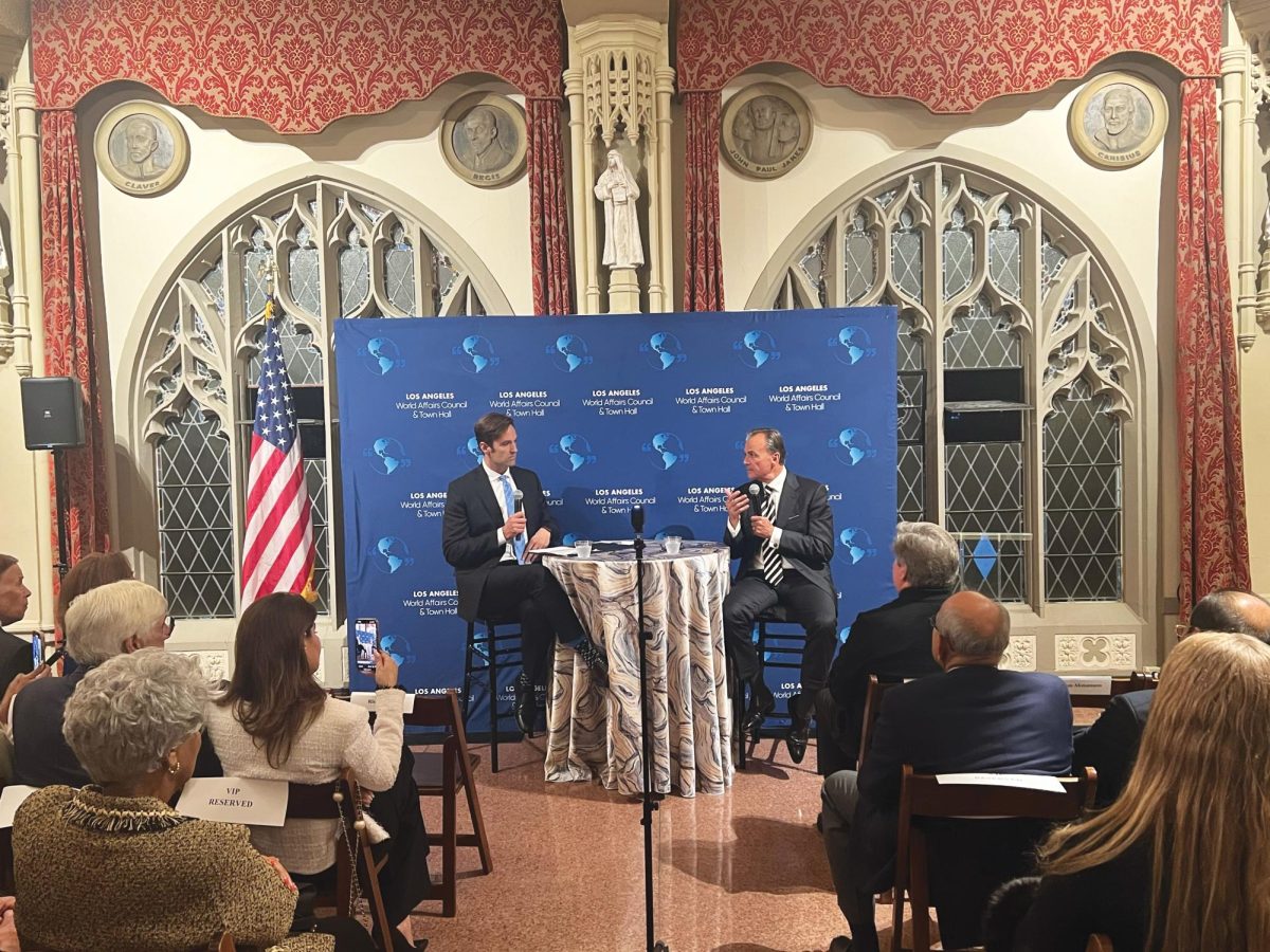 Former Mayoral Candidate Rick Caruso speaks to the school’s Global Affairs Club and other attendees about holding elected officials accountable for improving Los Angeles, while highlighting the importance of celebrating the city’s many vibrant cultural communities.