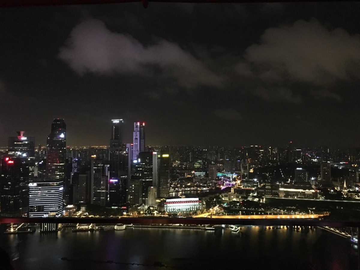 Singapore nighttime view from Marina Bay Sands Hotel 