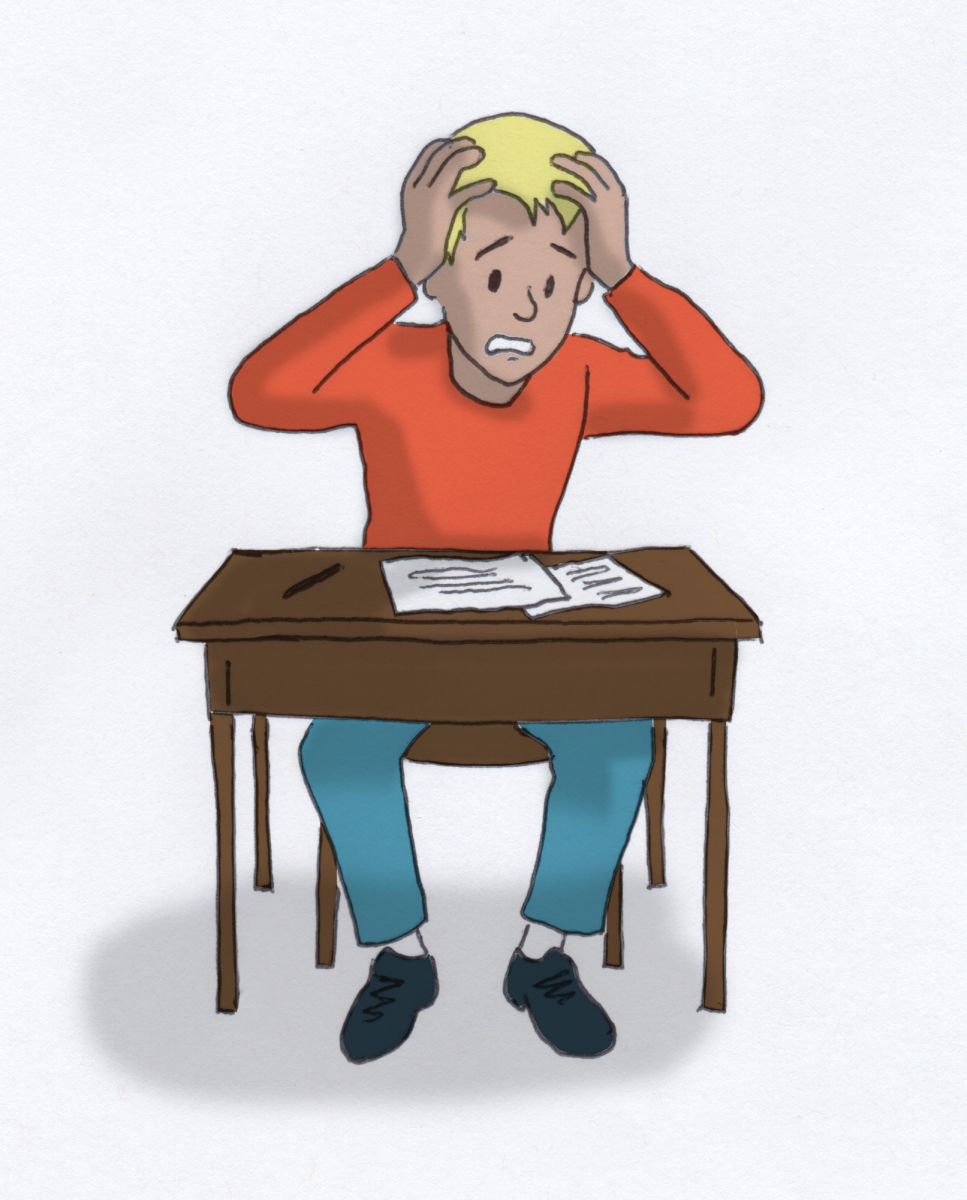 Student stressed during exam.